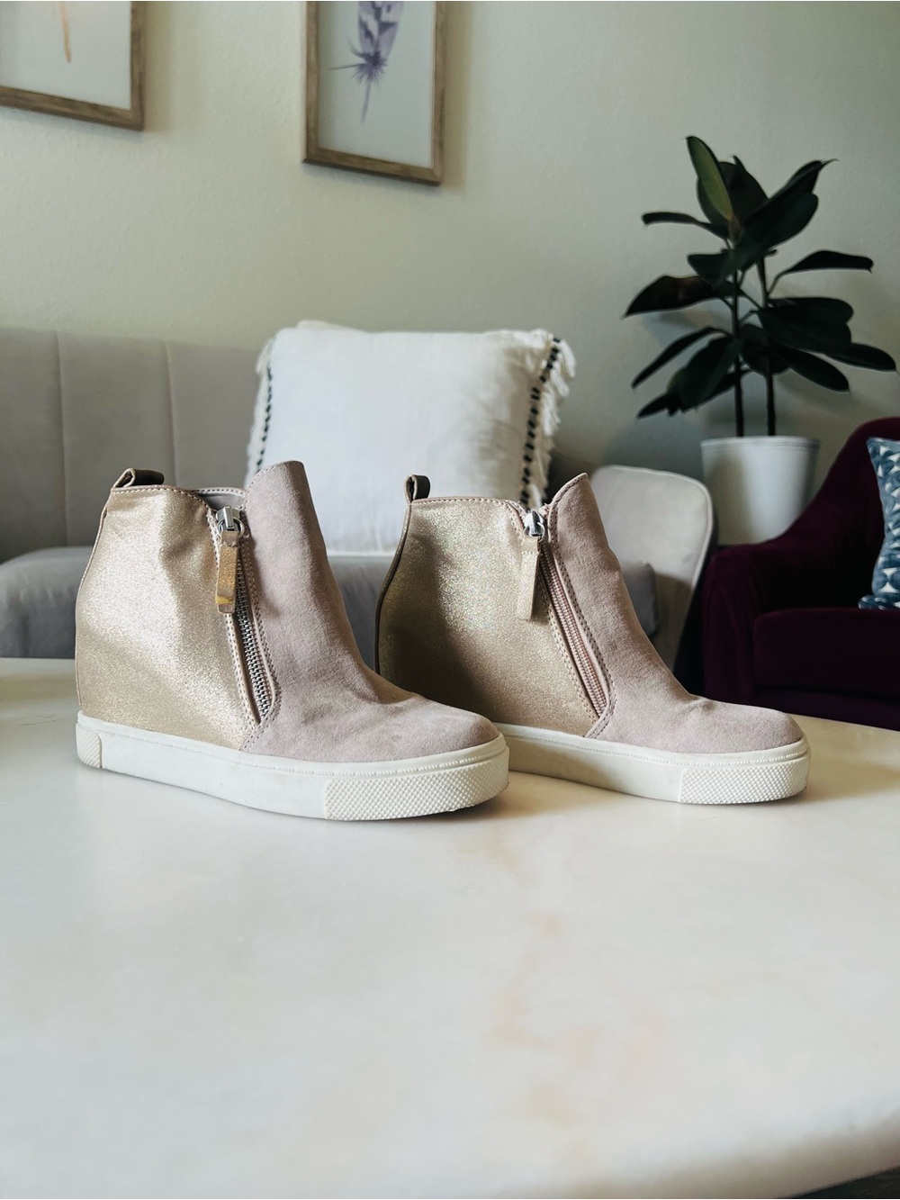 Women’s Suede Slip-On Sneaker Boot in Light Pink - Picture 4 of 10